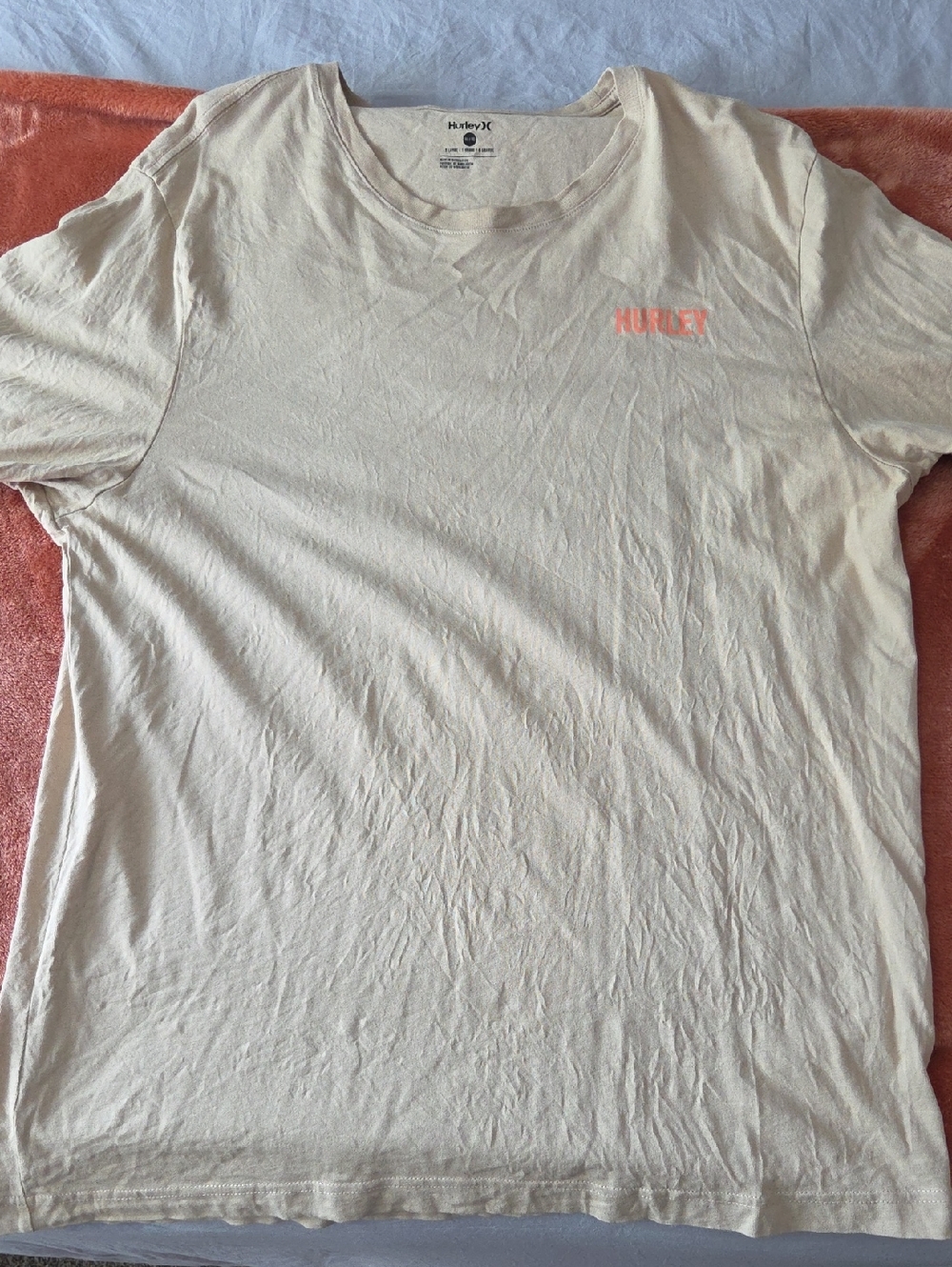 Hurley Men's Cream Short Sleeve Tee with Coral Logo